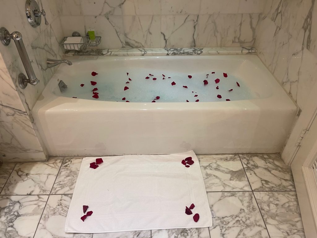 Bathtub with rose petals